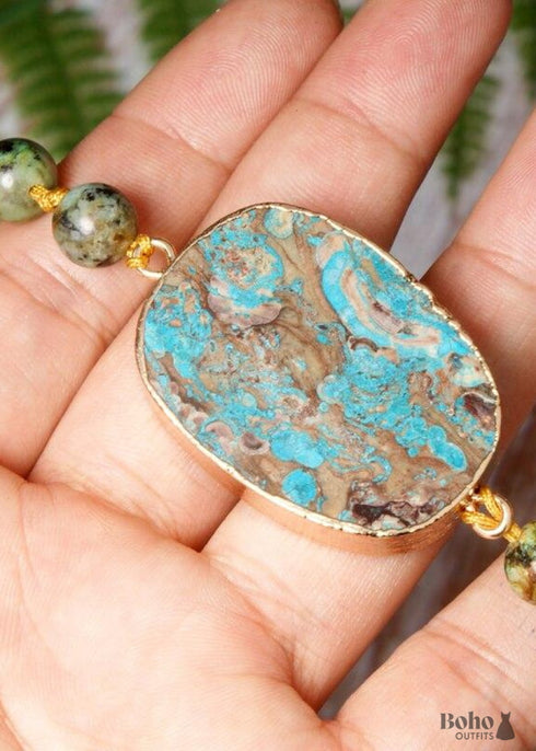 Boho Necklace, Blue Turquoise Breads